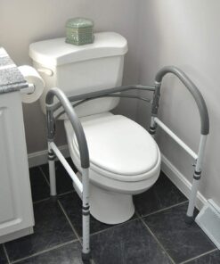 Vaunn Deluxe Folding Safety Toilet Rail, Adjustable and Foldable Toilet Safety Frame, Bathroom Handrail Assist Grab Bar Handle, Gray 32 61j1CTLaBBL