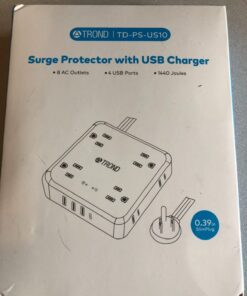 TROND Power Strip Surge Protector - Flat Plug Extension Cord, 8 Widely-Spaced Outlets, 4 USB Charger(1 USB C Port), 5FT Ultra Thin Cord, 1440J, Flat Wall Plug, Desk Charging Station for Travel, Black 5 FT-1 USB C 60 61j2inUTQlL