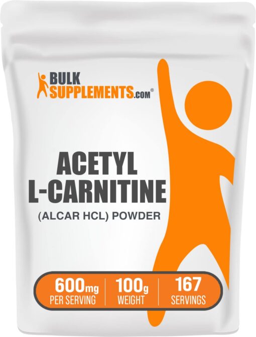 BulkSupplements.com Acetyl L-Carnitine Powder - ALCAR HCl, Carnitine Supplement, Acetyl L-Carnitine 1000mg - ALCAR Powder, Unflavored & Gluten Free, 1000mg per Serving, 100g (3.5 oz) 167 Servings (Pack of 1)