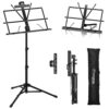 Music Stand, Kasonic 2 in 1 Dual-Use Folding Sheet Music Stand & Desktop Book Stand, Portable and Lightweight with Music Sheet Clip Holder & Carrying Bag Suitable for Instrumental Performance (Black) Black 55 61jHzHInzAL