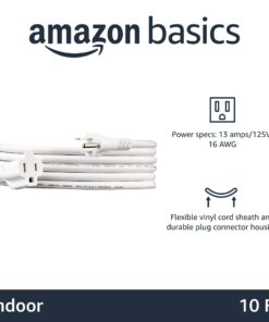 Amazon Basics Extension Cord, 13 Amps, 125V, 10 Foot, White 10-Foot Single 12 61jOFqoAM3L