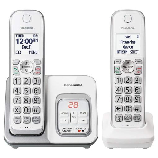 Panasonic DECT 6.0 Expandable Cordless Phone with Answering Machine and Smart Call Block - 2 Cordless Handsets - KX-TGD532W (White/Silver) White/Silver 2 Handsets Talking Caller ID + Answering Machine