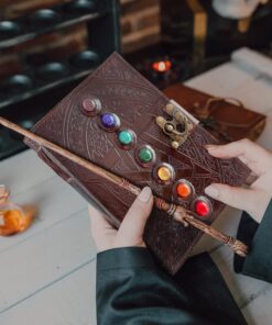 Leather Chakra Journal: Unlock Your Inner Magic with 7 Stones Celtic Notebook | Leather Bound Journal, Book of Shadows & Wiccan Gift | Diary with Lock for Witches, Goth Lovers, and D&D Enthusiasts Blank Paper 33 61jRaxHYR4L
