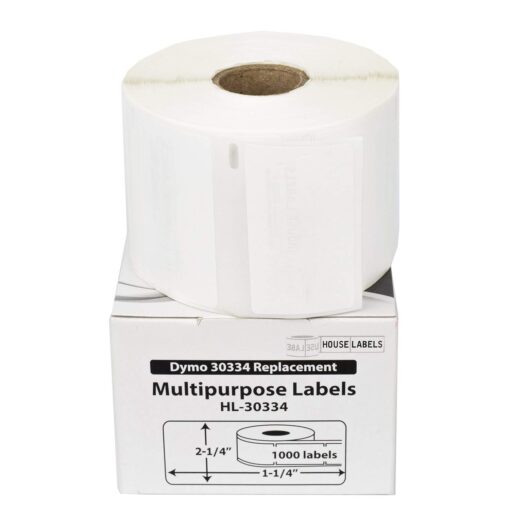 Houselabels HL-30334-R Dymo-Compatible Multipurpose Labels with Removable Adhesive, 1000 Labels per Roll, White