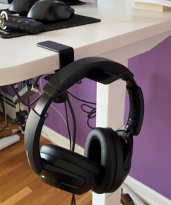 6amLifestyle Headphone Headset Holder Hanger, Universal Metal Gaming Headphones Stand Mount Under Desk Hook Clip with Adjustable Clamp for All Headsets, Black Normal 45 61jVNFKBDGL
