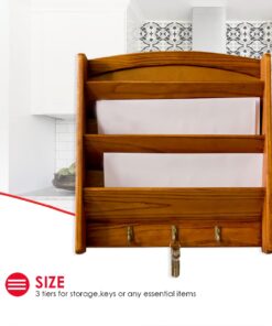 Home Basics Mail Organizer Wall Mount with Key Rack Hooks, Letter Holder For Office, Kitchen, Entryway, Pine 26 61jWZa1WS1L