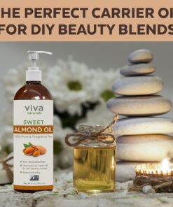 Viva Naturals Sweet Almond Oil - 100% Pure Hair and Skin Softener, Non-Greasy for Massage, Carrier Oil for Essential Oils and DIY Beauty Blends, Expeller-Pressed Almond Oil for Body, Non-GMO, 16 fl oz 16 Fl Oz (Pack of 1) 31 61jWeBiQWPL