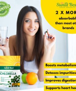 Sunlit Best USDA Organic Premium Chlorella Tablets 1000 Tabs | 100% Pure Chlorella Superfood Supplement High in Protein, Chlorophyll, Vitamins, & Minerals | Supports Good Health, Wellbeing 1000 Count (Pack of 1) 11 61jc5H IwQL