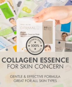 DERMAL 16 Combo Pack A Collagen Essence Korean Face Mask - Hydrating & Soothing Facial Mask with Panthenol - Hypoallergenic Self Care Sheet Mask for All Skin Types - Natural Home Spa Treatment Masks 16 Count (Pack of 1) Set A 16 Colors 30 61jfDaCi qL