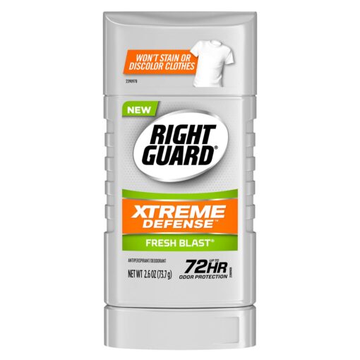 Right Guard Xtreme Defense Antiperspirant Deodorant Invisible Solid Stick, Fresh Blast, 2.6 Ounce , 6 Count (Pack of 1)