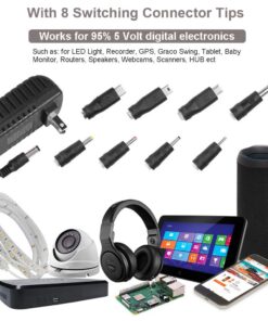 Alternative view of DC 5V 2A 2000mA Power Supply Cord Charger Multi Tips 10W AC Adapter with 8 Selectable Multiple Switching Connectors for TV Box LED Lights Strip Tablets Webcam Camera Speaker Router Transformer ect