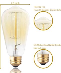 DSYJ for Edison Light Bulbs, Vintage 60 Watt Incandescent Light Bulbs E26 Base Dimmable Decorative Antique Filament Light Bulbs 252 Lumens, Ray Amber Warm 1 Pcs 1 Count (Pack of 1) 24 61jlC3uD nL