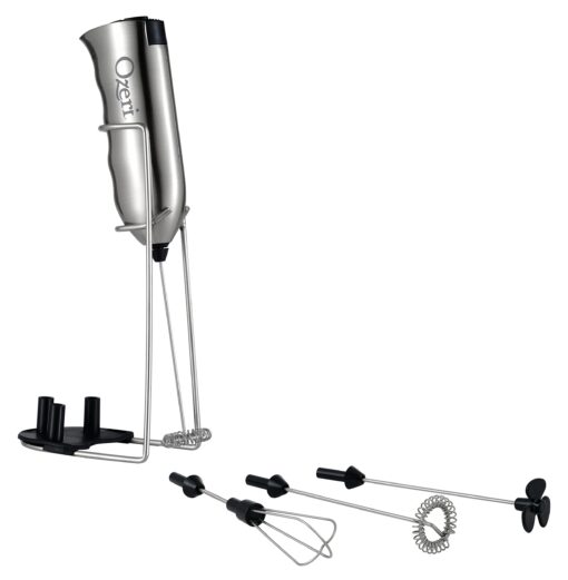 Ozeri Deluxe Milk Frother and Whisk in Stainless Steel with Stand and 4-Frothing Attachments