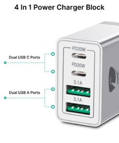Alternative view of [2-Pack] USB C Wall Charger, 40W Fast USB C Charger Block, 4-Port PD Power Adapter + QC Wall Plug Multiport Type C Charging Block Cube Compatible with iPhone 15 14 13 12 11 Pro Max XR XS 8 7, Samsung white