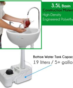 SereneLife Portable Camping Sink w/Towel Holder & Soap Dispenser - Hand Wash Basin Stand w/Rolling Wheels - For Outdoor Events, Gatherings, Worksite & Camping White Standard Towel Holder & Dispenser 29 61jvVYHJ7tL 1