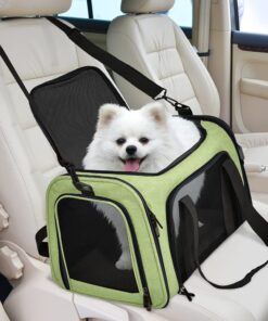 Henkelion Pet Carrier for Small Medium Cats Dogs Puppies up to 15 Lbs, Airline Approved Small Dog Carrier Soft Sided, Collapsible Travel Puppy Carrier - Green 17.0"L x 11.0"W x 11.0"H 26 61jyXsowr8L
