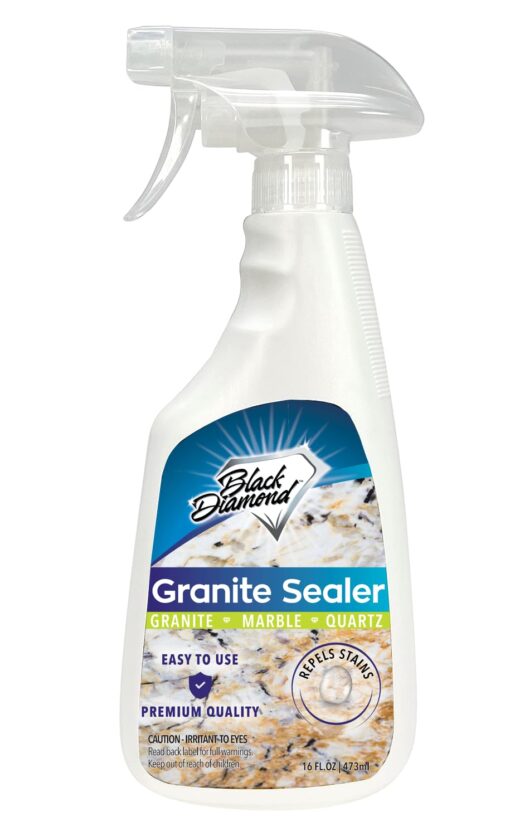 Black Diamond Granite Countertop Cleaner & Sealer - Food Safe Granite Cleaner for Quartz, Marble, Stone, Travertine & Quartzite Counters - Daily Granite Cleaner Spray Protects from Stains - 32 Fl Oz 1 Pint