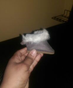 Sophia's Gray Suede Winter Boots with White Faux Fur Lining and Trim Plus Gray Side Button and Soft Tan Soles for 18" Dolls, Gray 30 61k72vKa6SL