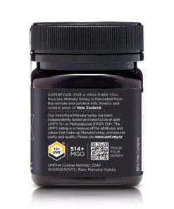 Kiva Raw Manuka Honey, Certified UMF 15+ | MGO 514+ | 100% Pure Genuine New Zealand (8.8oz/250g Bottle) | Non-GMO | No Antibiotics | Traceable | UMF & MGO Certified 33 61k7nV3TAwL
