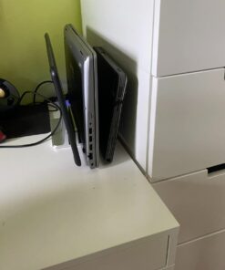 OMOTON [Updated Dock Version Vertical Laptop Stand, Double Desktop Stand Holder with Adjustable Dock (Up to 17.3 inch), Fits All MacBook/Surface/Samsung/HP/Dell/Chrome Book (Black) Black 39 61kCeNtINsL