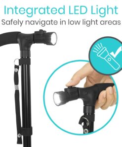 Alternative view of Vive Folding Cane with Light - Walking Adjustable Stick for Women, Men, Balance - Foldable Portable Collapsible Hand Balancing Mobility Aid - Lightweight, Heavy Duty, Comfortable - Swivel Quad Tip Black