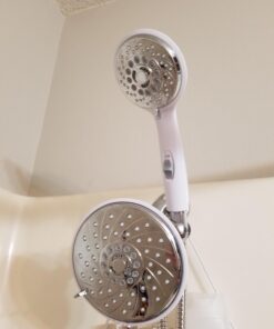 HotelSpa 30-Setting Ultra-Luxury 3 Way Rainfall Shower-Head/Handheld Shower Combo with Patented ON/OFF Pause Switch (Dual White/Chrome Finish) 5 ft Hose Chrome & White 33 61kEeXk6umL