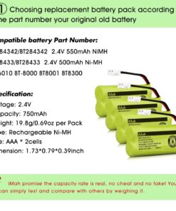 iMah Replacement BT18433/BT28433 CR1436 Cordless Phone Battery for VTech AT&T Home Telephones (Battery with Square-Hole Connector, not Round-Hole Connector), Pack of 4 9 61kGqS0xuL