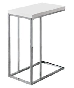 Monarch Specialties 3008, C-shaped, End, Side, Snack, Living Room, Bedroom, Laminate, White, Contemporary, Modern Accent Table-Glossy Chrome Metal, 10.25" L x 18.25" W x 25.25" H 28 61kIBF9MSxL