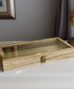 MOOCA Jewelry Display Case with Tempered Glass Lid and Metal Clasp, Home Organization Storage Box, 15 W x 8 1/2 D x 2 H in, Oak Color 15 61kJs4MXBL