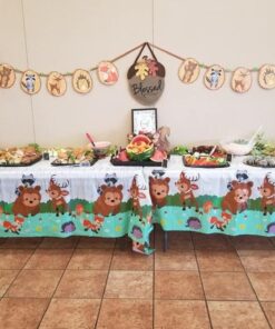 BLUE PANDA Woodland Animals Plastic Tablecloth for Birthday Party (54 x 108 in, 3 Pack) 22 61kUUPl 0jL