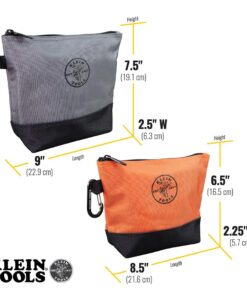 Klein Tools 55470 Utility Bag, Stand-Up Zipper Tool Bags, Tough 1680d Ballistic Weave, Reinforced Bottoms, Orange/Black, Gray/Black, 2-Pack 19 61kVAK3k0ML