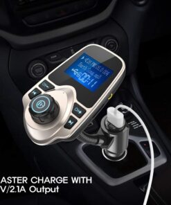 Nulaxy Bluetooth Car FM Transmitter Audio Adapter Receiver Wireless Handsfree Voltmeter Car Kit TF Card AUX 1.44 Display - KM18 Golden 28 61kcejMwYvL
