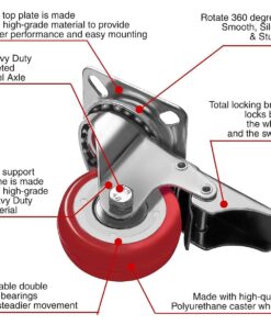 Online Best Service 4 Pack Caster Wheels Swivel Plate On Red Polyurethane Wheels (2 inch with Brake) 2 inch with Brake 17 61kkBBj3qwL