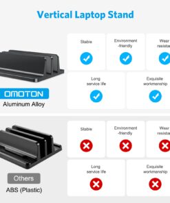 OMOTON [Updated Dock Version Vertical Laptop Stand, Double Desktop Stand Holder with Adjustable Dock (Up to 17.3 inch), Fits All MacBook/Surface/Samsung/HP/Dell/Chrome Book (Black) Black 24 61kmVnnxL4L