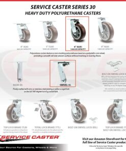 Service Caster Brand 6 Inch Heavy Duty Swivel Caster Wheel Polyurethane Wheel – 900lbs./Caster – Swivel Plate Caster with Roller Bearing 6" Wheel Swivel - No Brake - Maroon 10 61krbrPeeGL