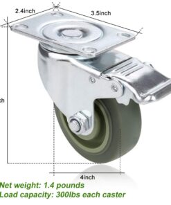 4’’ TPR Heavy Duty Swivel Caster Wheels Lockable Ball Bearing 1200lbs (Set of 4) - Silver Gray with brake 14 61kshWf1RL