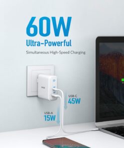 Anker 60W PIQ 3.0 & GaN Tech Dual Port Charger, PowerPort Atom III (2 Ports) Travel Charger with a 45W USB C Port, for Laptops, MacBook, iPad Pro, iPhone, Galaxy, Pixel and More White 34 61kuNg91RuL 2