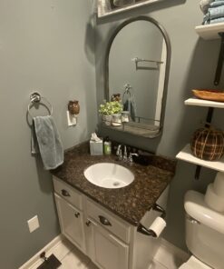 Amazon Brand – Stone & Beam Modern Round Arc Iron Hanging Wall Mirror With Shelf, 30 Inch Height, Dark Bronze 44 61kw3worZmL