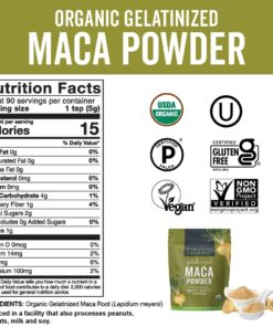 Viva Naturals Organic Maca Powder - Gelatinized Maca Powder Organic, Vegan and Kosher Peruvian Superfood - Certified USDA Organic, Gluten-Free & Non-GMO 1 Pound (Pack of 1) 21 61kx4NKCLGL