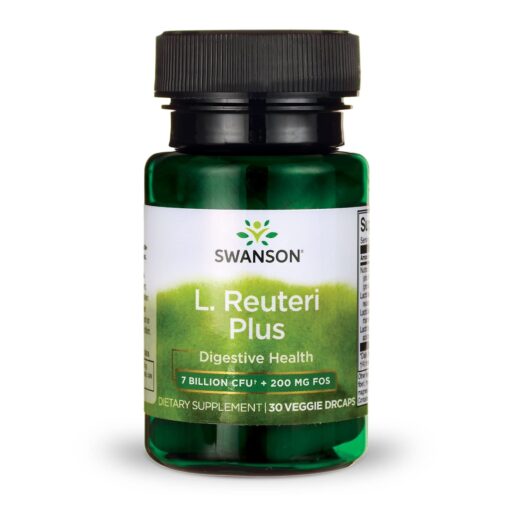 Swanson L. Reuteri Probiotic Plus with L. Rhamnosus L. Acidophilus & FOS Prebiotic Digestive Support 7 Billion CFU 30 Veggie Capsules 1