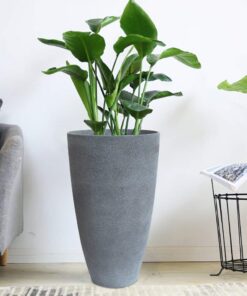 LA JOLIE MUSE Set of 2 Tall Planters with Trays, 20 Inch Indoor/Outdoor Tall Planters,Large Grey Flower Pots,Tree Planters for Front Door,Patio and Deck 2 Pack - 20" Gray 26 61l8jgT31YL