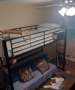 Walker Edison Timothee Urban Industrial Metal Twin over Loft Bunk Bed, Twin Size, Black 42 61lAGZenr4L