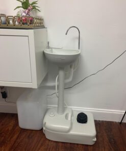 SereneLife Portable Camping Sink w/Towel Holder & Soap Dispenser - Hand Wash Basin Stand w/Rolling Wheels - For Outdoor Events, Gatherings, Worksite & Camping White Standard Towel Holder & Dispenser 37 61lBVhFfdjL 1