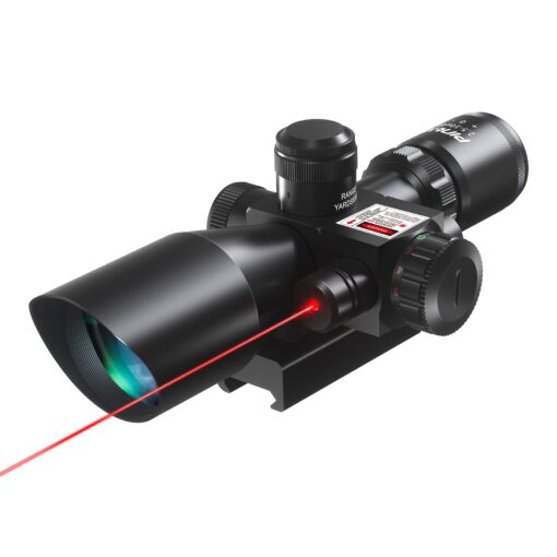 Pinty 2.5-10x40 Red Green Illuminated Mil-dot Tactical Rifle Scope with Red Laser Combo - Green Lens Color Black