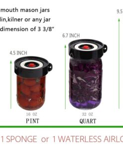 AMZUShome Fermenting Lids Kit Waterless Airlock For Wide Mouth Mason Jar Fermentation Not Crock Pots,Make Sauerkraut,Kimchi,Pickles Or Fermented Foods.4 Pack+1 Pump(Black) Black 4 15 61lK5XKzscL