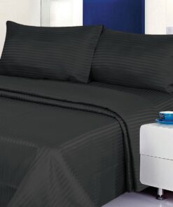 CrystalTowels Microfiber Bed Sheets Set - 4-Piece Soft Sheet Set, Stripe Pattern w/Sateen Finish, Queen Size Sheets Deep Pocket Set - Black 6 61lQ9ZscbpL