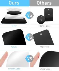 Metal Plate for Magnetic Car Mount - Tryone 4 Pack Disc with 3M Adhesive Compatible with Phone Magnets/ Cell Phone Automobile Magnet Cradles , No Logo or Hole, 2 Rectangle 2 Round, Black&Silver 29 61lWGTew7fL