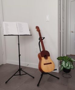 Music Stand, Kasonic 2 in 1 Dual-Use Folding Sheet Music Stand & Desktop Book Stand, Portable and Lightweight with Music Sheet Clip Holder & Carrying Bag Suitable for Instrumental Performance (Black) Black 46 61lWrRpB5L