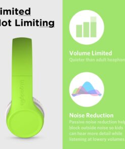 LilGadgets Connect+ Kids Headphones Wired with Microphone, Volume Limiting for Safe Listening, Adjustable Headband, Cushioned Earpads for Comfort, School Headphones for Kids, Green 22 61lblnkiNFL