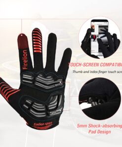 FIRELION Bike Gloves for Men/Women Cycling,Cycling Gloves for Outdoor MTB DH Road Racing,Full Finger Half Finger Padded Bicycle Protective Gloves,Non-Slip Shock-Absorbing Touchscreen Riding Gloves X-Large Full Red 11 61leUmmZvnL 1